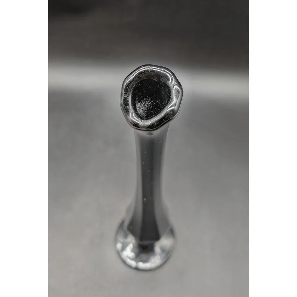 Vintage Fenton Black Amethyst Glass Bud Vase Tall Slender Paneled Pedestal 9
